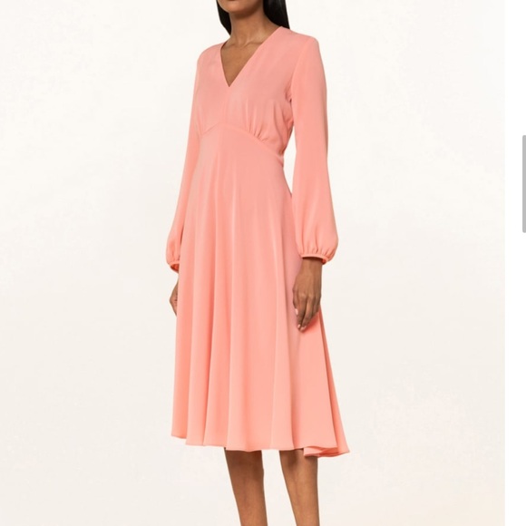 Max Mara Studio Dress Tangerine Lago Midi V Neck Long Sleeve Dress Sz 10 NWT